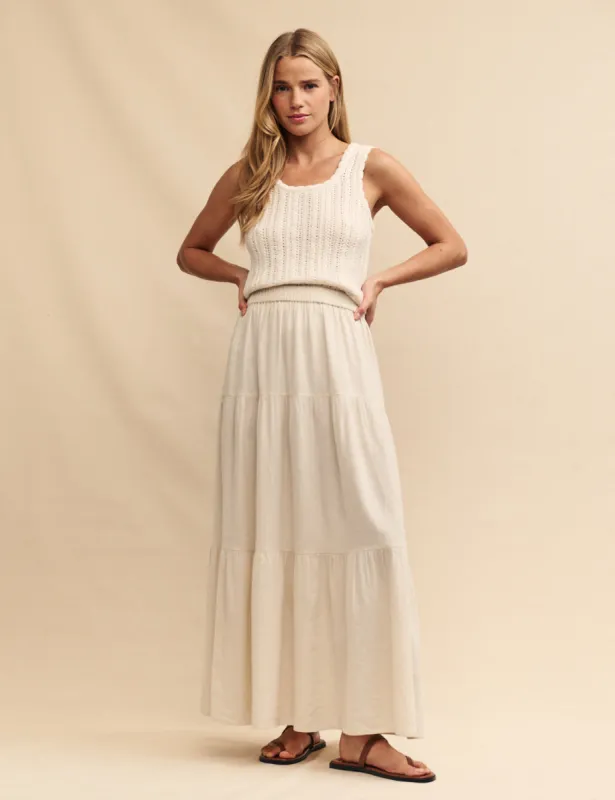 Cream Tiered Maxi Skirt sold by Nobody's Child