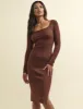 Brown Square Neck Knitted Midi Dress sold by Nobody's Child