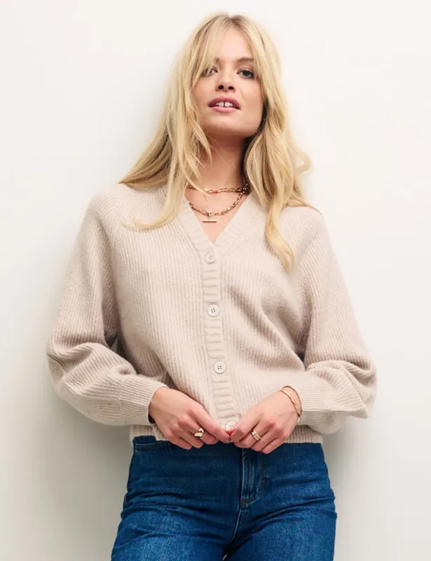 Cream Rib Knit V-Neck Button-Up Cardigan sold by Nobody's Child