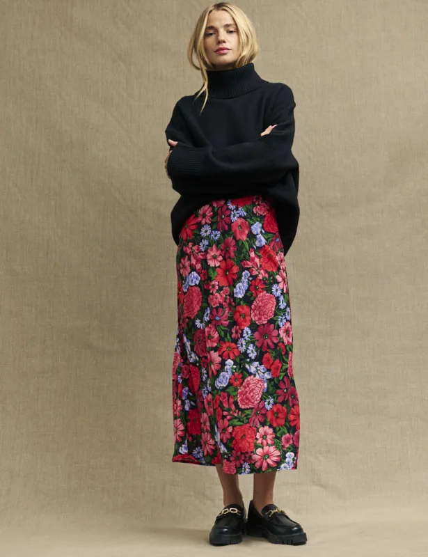 Petite Red and Black Floral Mila Midi Skirt sold by Nobody's Child