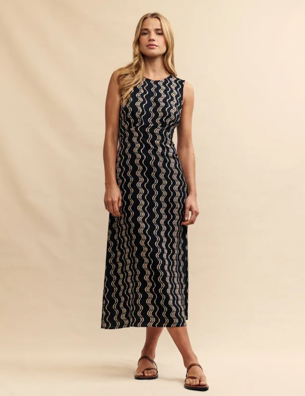 Black Wave Print Devi Midi Dress sold by Nobody's Child