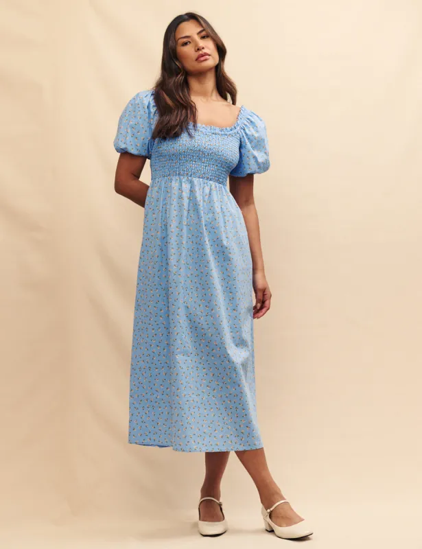 Blue Ditsy Floral Beau Midi Dress sold by Nobody's Child