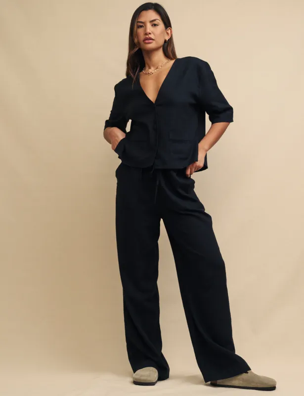 Petite Black Linen-blend Drawstring Trousers sold by Nobody's Child