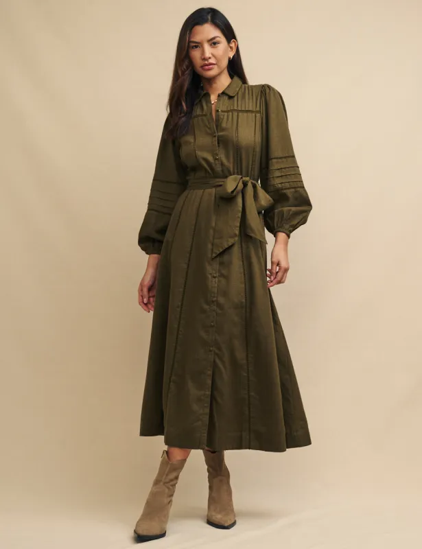 Khaki Belted Poppy Midi Shirt Dress made by Nobody's Child