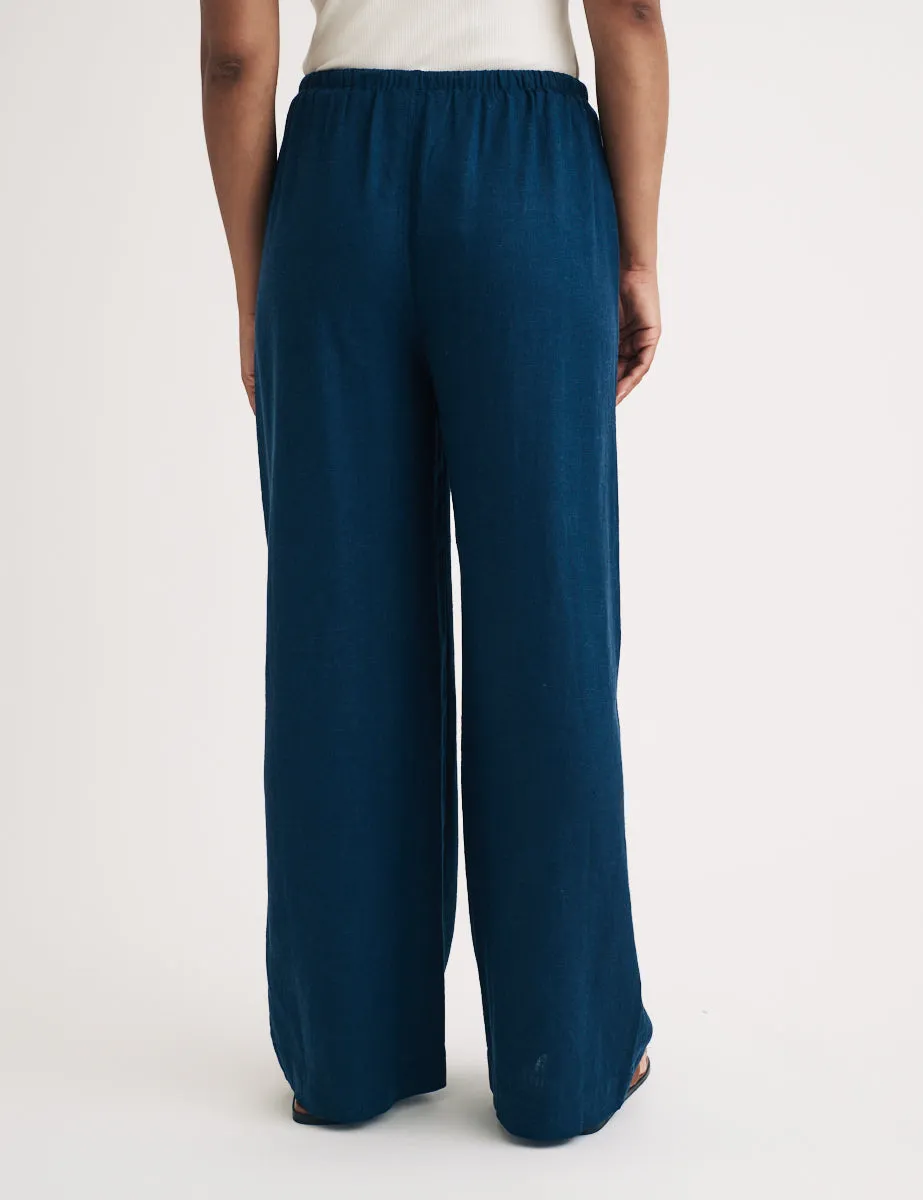 Blue Linen-blend Drawstring Trousers sold by Nobody's Child product image thumbnail 4