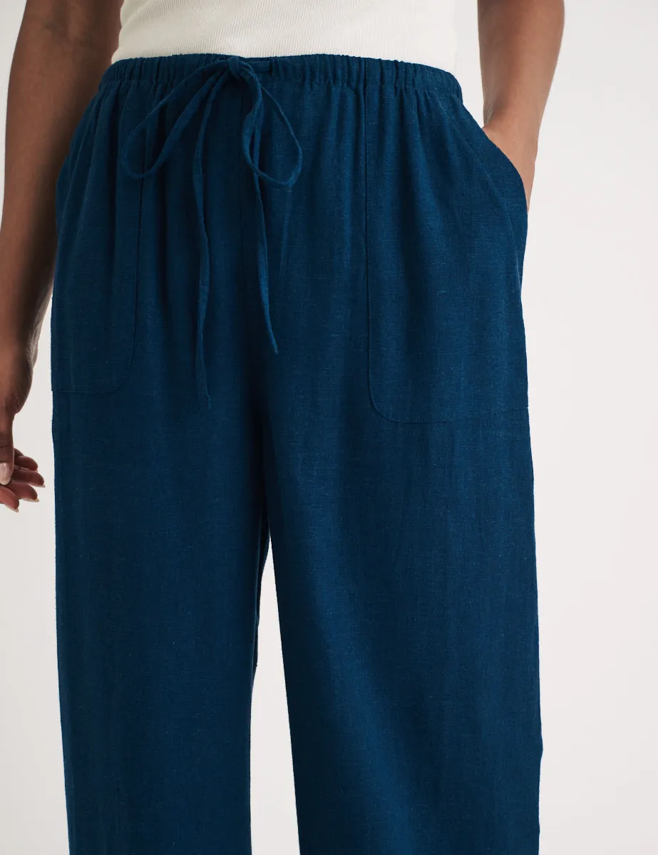 Blue Linen-blend Drawstring Trousers sold by Nobody's Child product image thumbnail 2