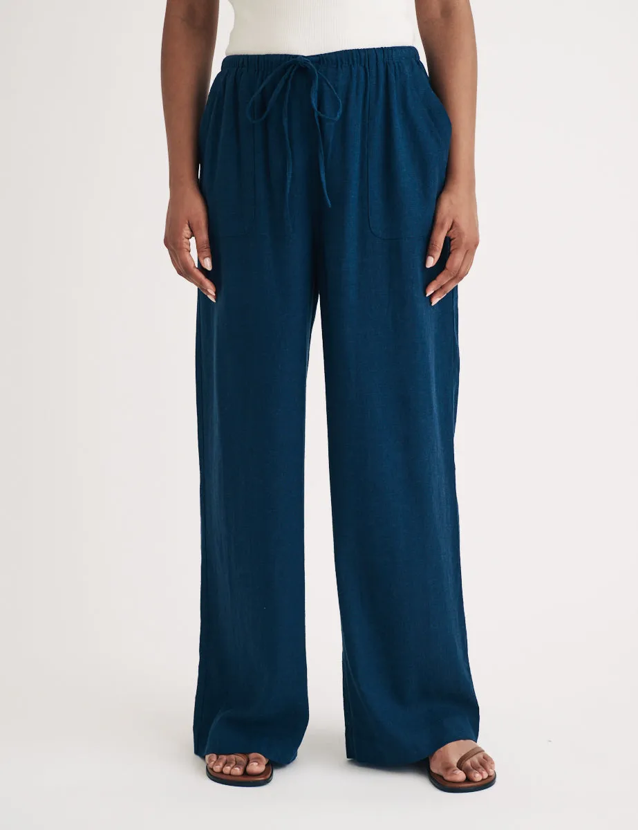 Blue Linen-blend Drawstring Trousers sold by Nobody's Child product image thumbnail 3