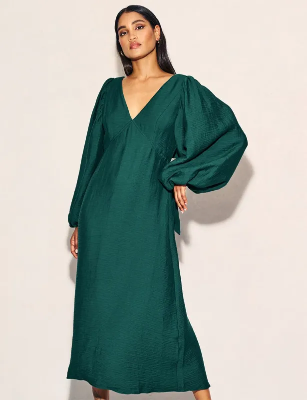 Forest Green Balloon Sleeve Zendaya Midaxi Dress sold by Nobody's Child