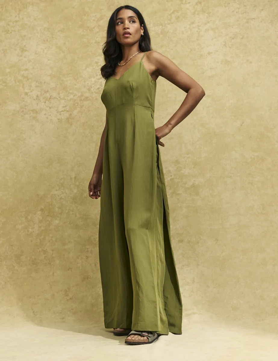 Khaki Linen-blend Wide Leg Maryana Jumpsuit sold by Nobody's Child product image thumbnail 2