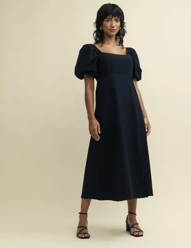 Black Puff Sleeve Henri Midi Dress sold by Nobody's Child
