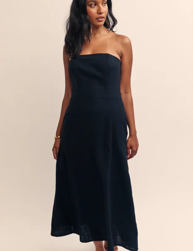 Black Theodora Strapless Midi Dress sold by Nobody's Child