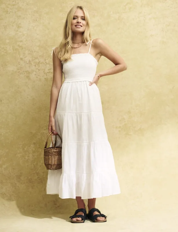 Petite White Shirred Maisi Midi Dress sold by Nobody's Child