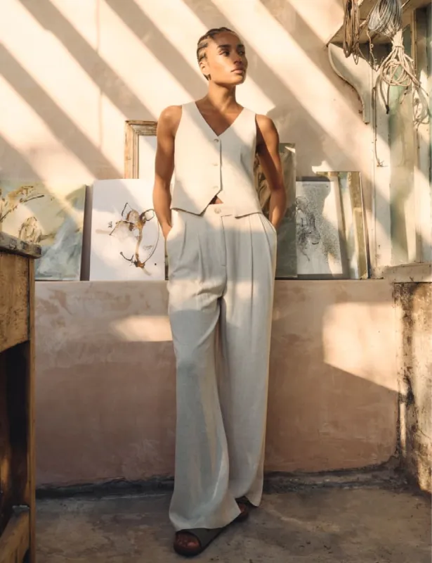 Cream Linen-blend Relaxed Tailored Trousers sold by Nobody's Child