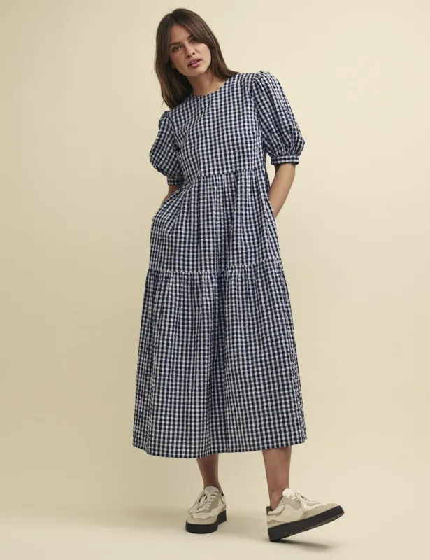 Navy Gingham Rochelle Midi Dress sold by Nobody's Child