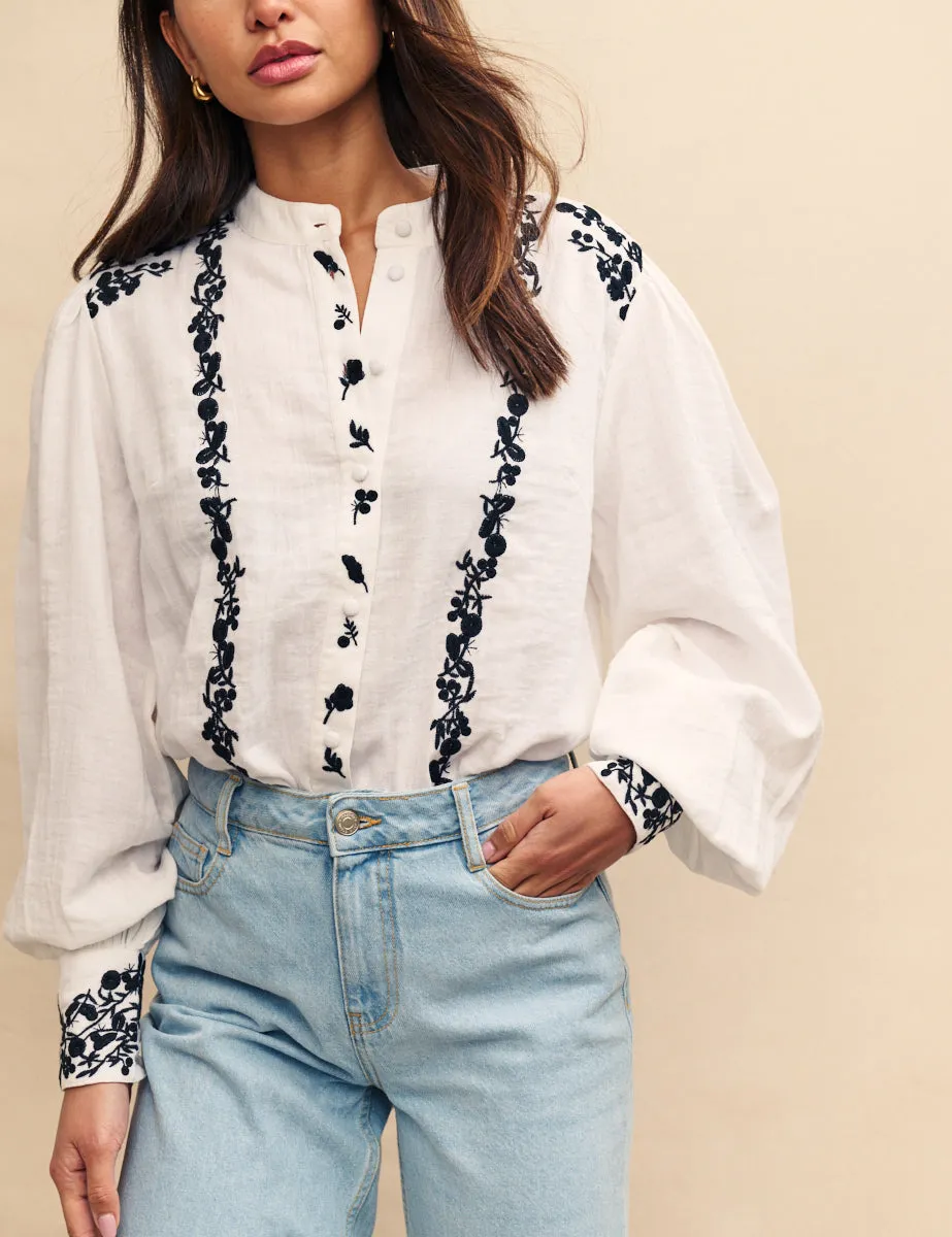 White Floral Embroidered Blouse sold by Nobody's Child product image thumbnail 3