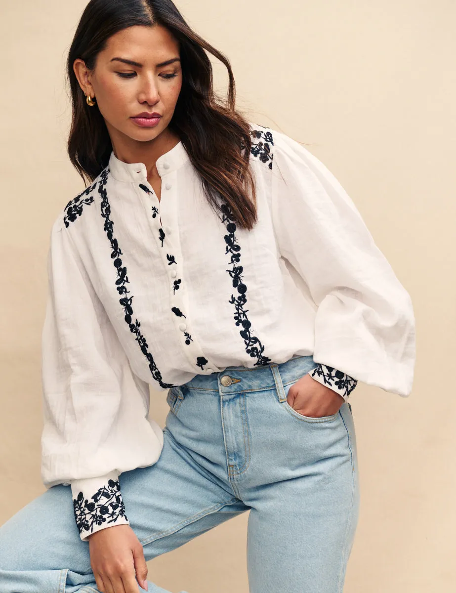 White Floral Embroidered Blouse sold by Nobody's Child