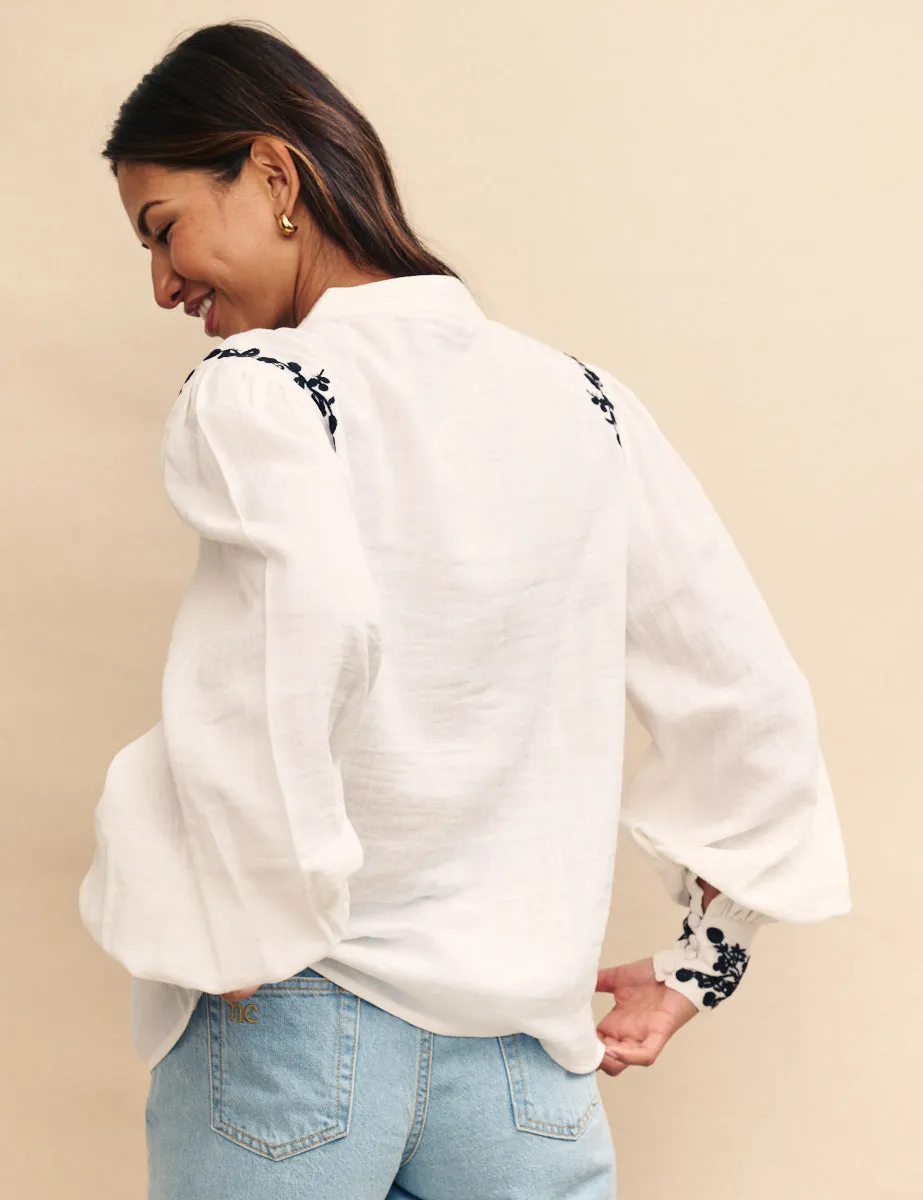 White Floral Embroidered Blouse sold by Nobody's Child product image thumbnail 4