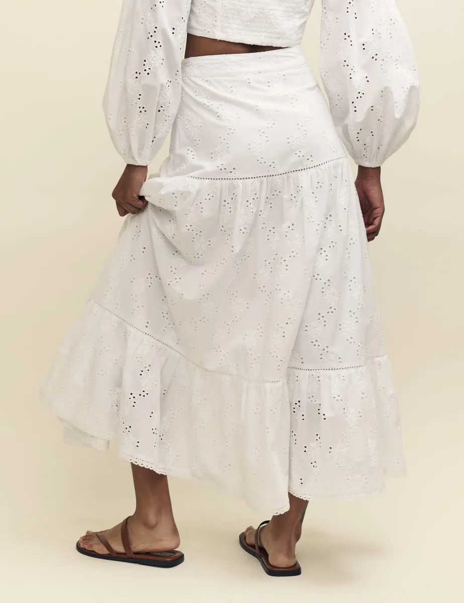 White Broderie Tiered Midi Skirt sold by Nobody's Child product image thumbnail 4