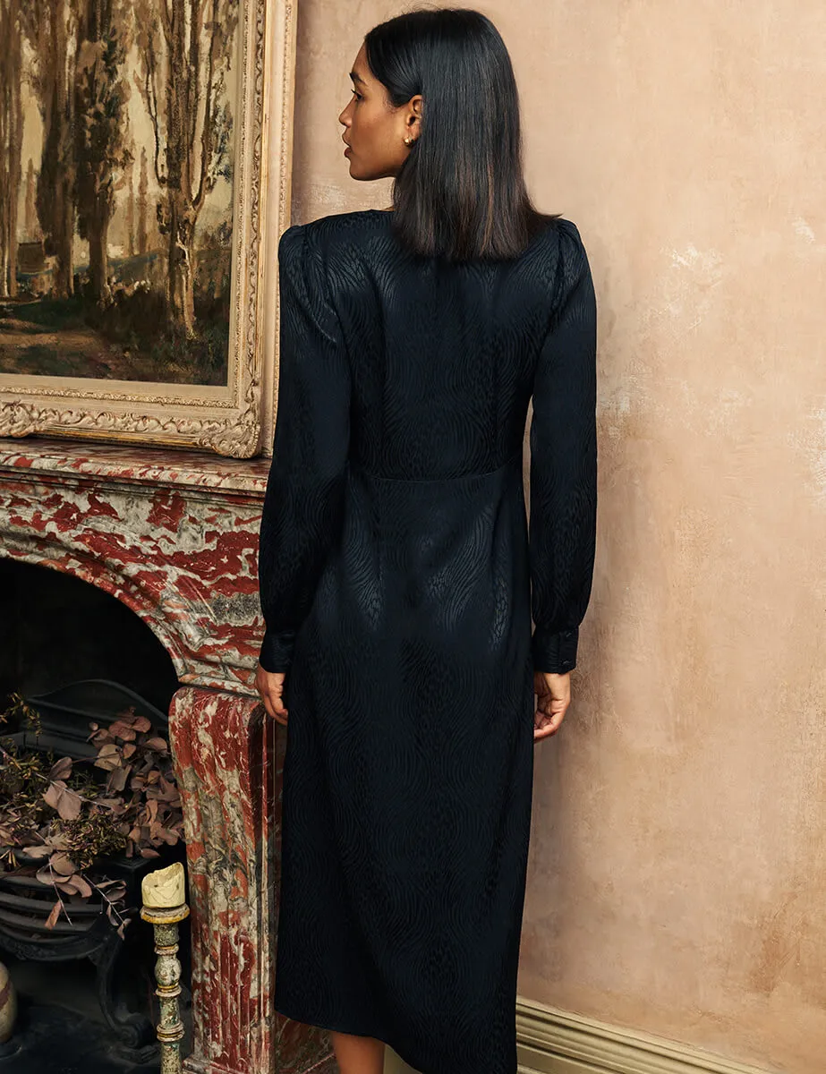 Black Animal Print Satin Jacquard Tasha Midi Dress sold by Nobody's Child product image thumbnail 2