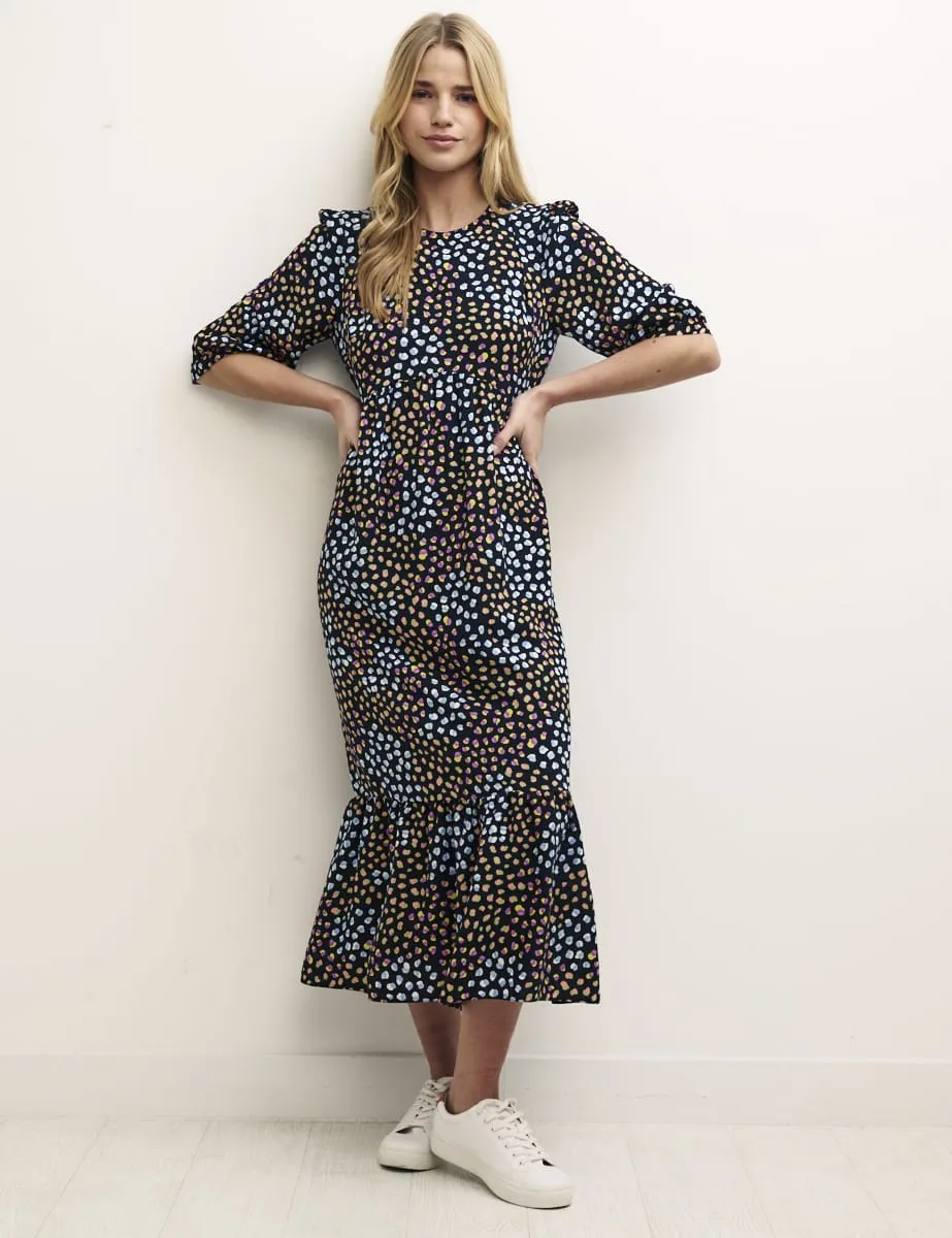 Black Speckle Print Rachel Midi Dress sold by Nobody's Child