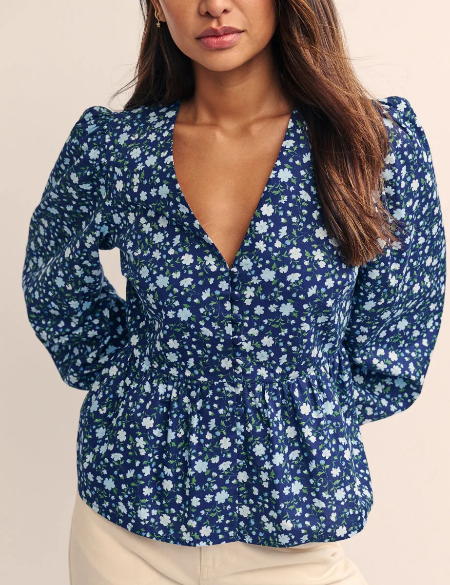 Blue Floral Ria Blouse sold by Nobody's Child product image thumbnail 3