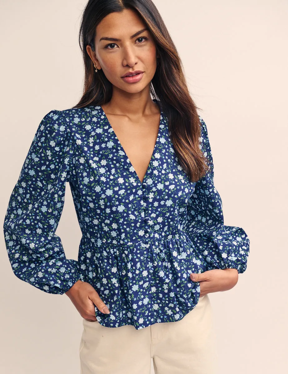 Blue Floral Ria Blouse sold by Nobody's Child