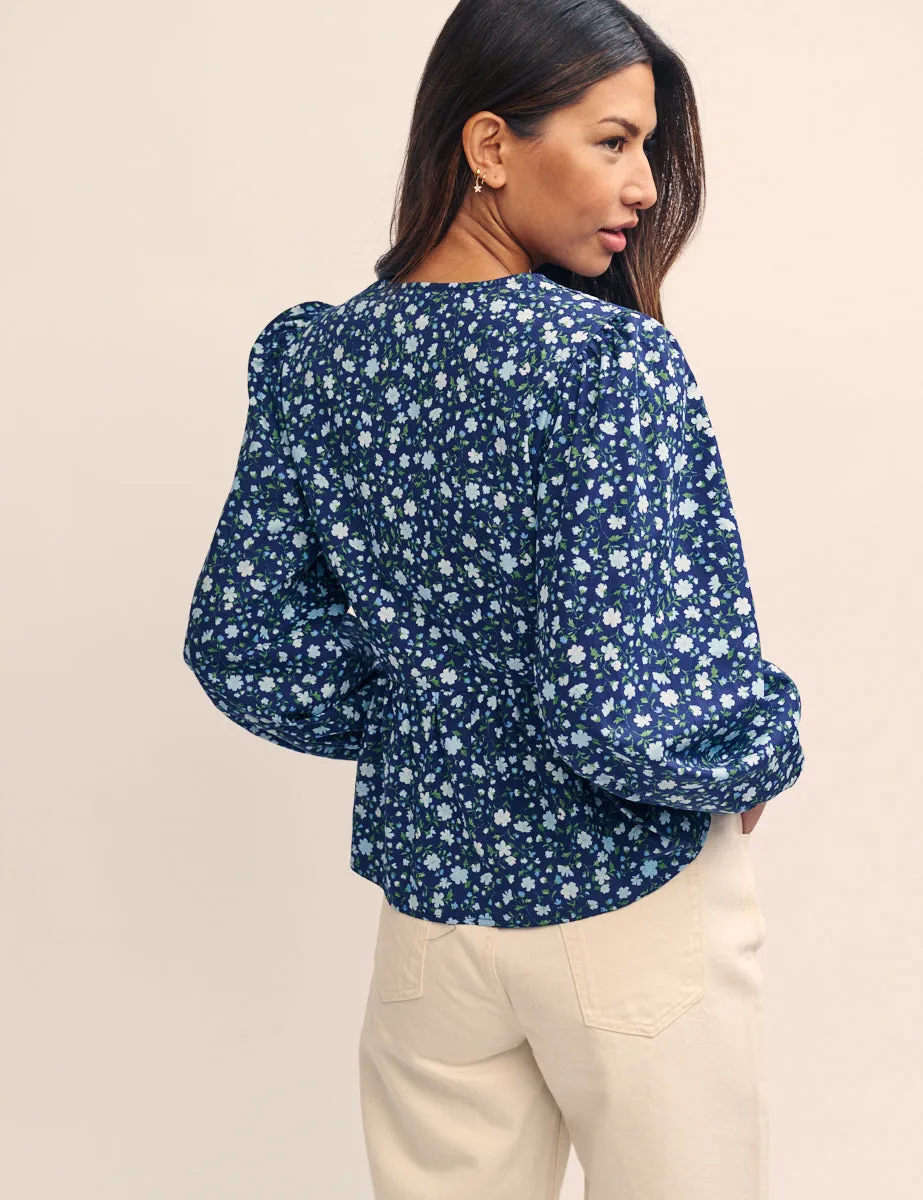 Blue Floral Ria Blouse sold by Nobody's Child product image thumbnail 4