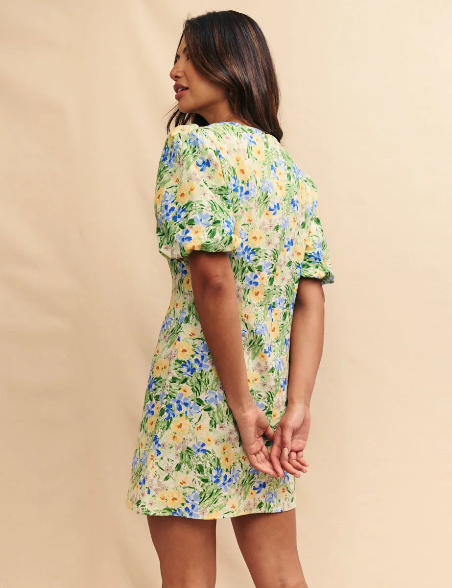 Green Flower Print Bryony Mini Dress sold by Nobody's Child product image thumbnail 4