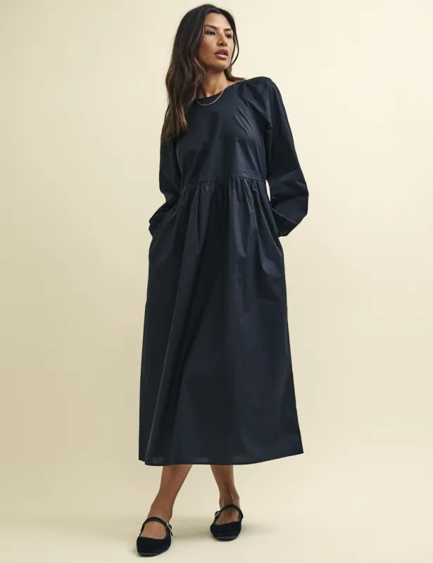 Black Long Sleeve Issy Smock Midi Dress sold by Nobody's Child