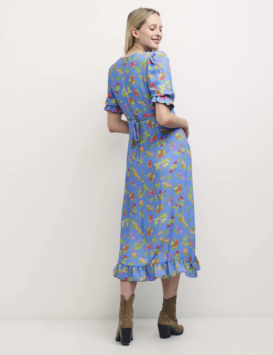 Blue Fruit Print Delilah Midi Dress sold by Nobody's Child product image thumbnail 4
