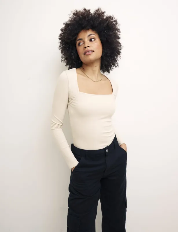 Cream Long Sleeve Square Neck Top sold by Nobody's Child