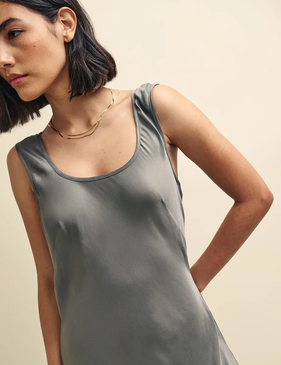 Petite Silver Monika Satin Slip Maxi Dress sold by Nobody's Child