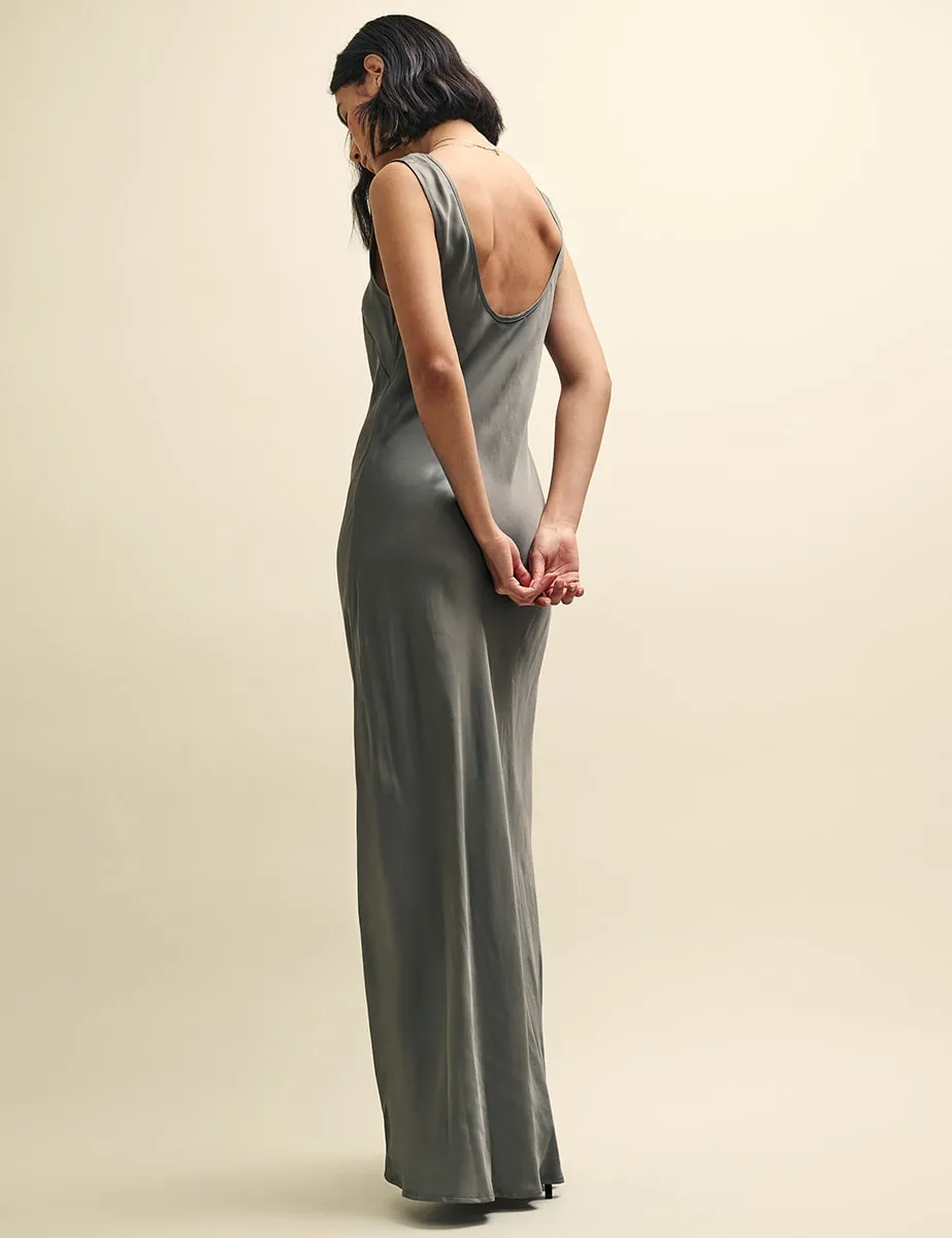 Petite Silver Monika Satin Slip Maxi Dress sold by Nobody's Child product image thumbnail 4