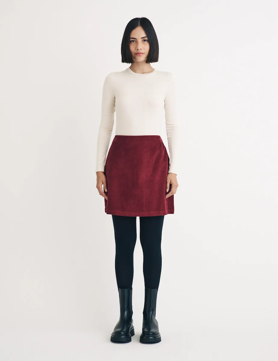 Burgundy Cord Mini Skirt sold by Nobody's Child