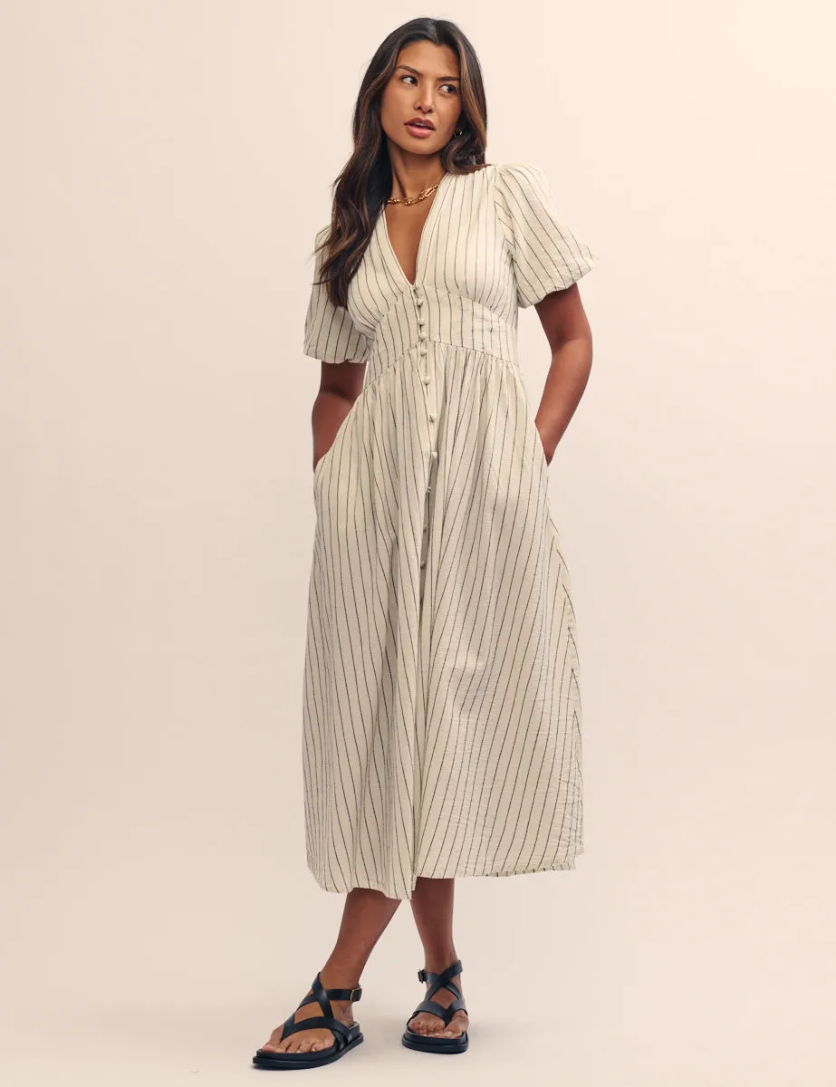 Cream Pinstripe Starlight Midi Dress sold by Nobody's Child
