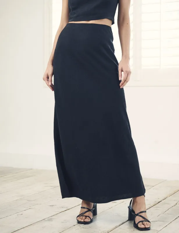 Black Linen-blend Mila Midaxi Skirt sold by Nobody's Child