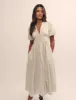 Cream Pinstripe Starlight Midi Dress sold by Nobody's Child
