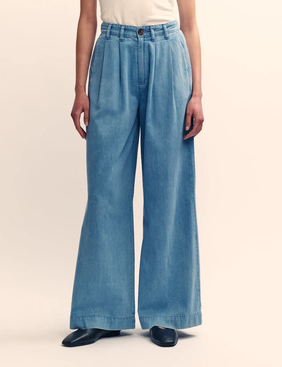 Mid Wash Blue Denim Double Pleated Wide Leg Ava Trousers sold by Nobody's Child product image thumbnail 3