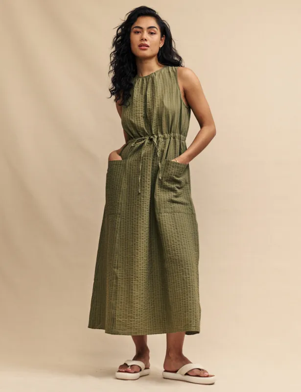 Green Olive Draw String Waist Midi Dress sold by Nobody's Child
