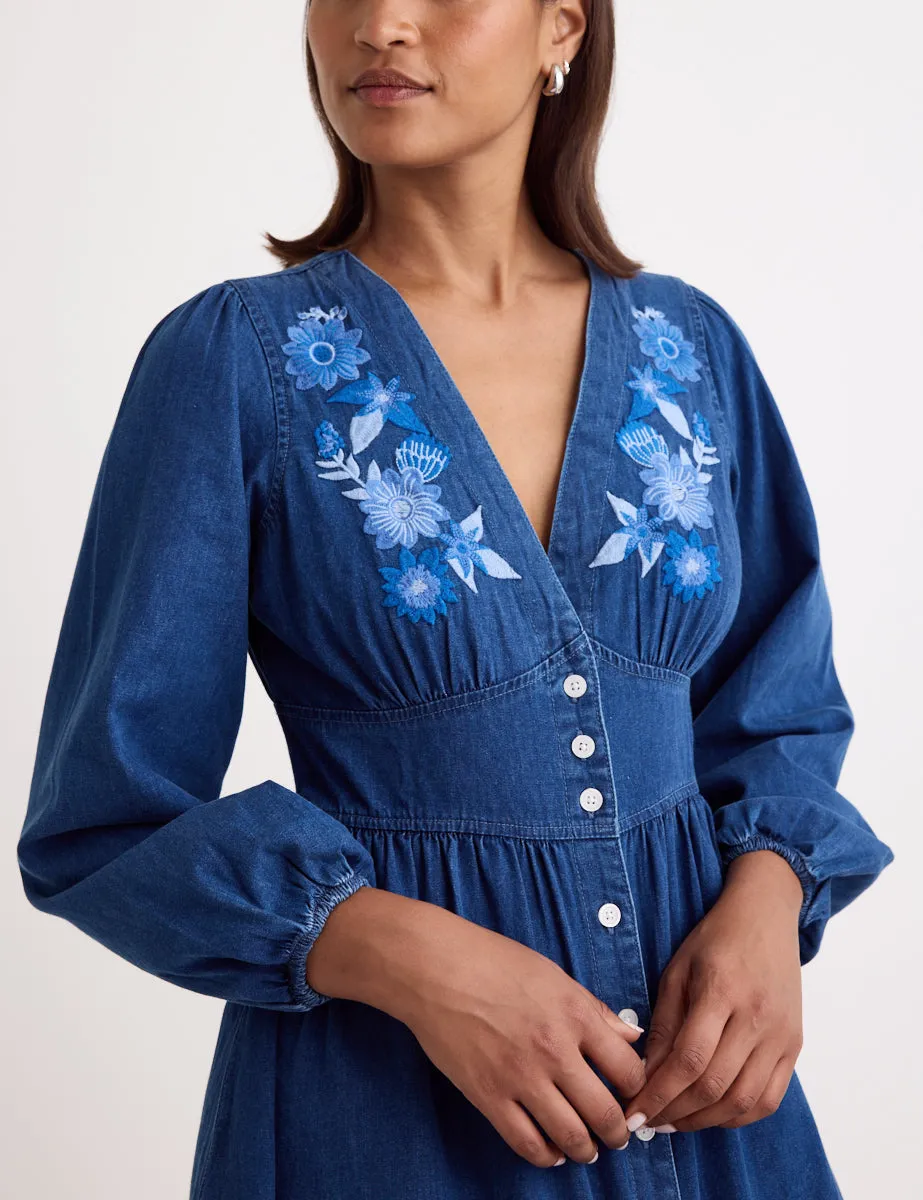 Denim Embroidered Long Sleeve Starlight Mini Dress sold by Nobody's Child product image thumbnail 2