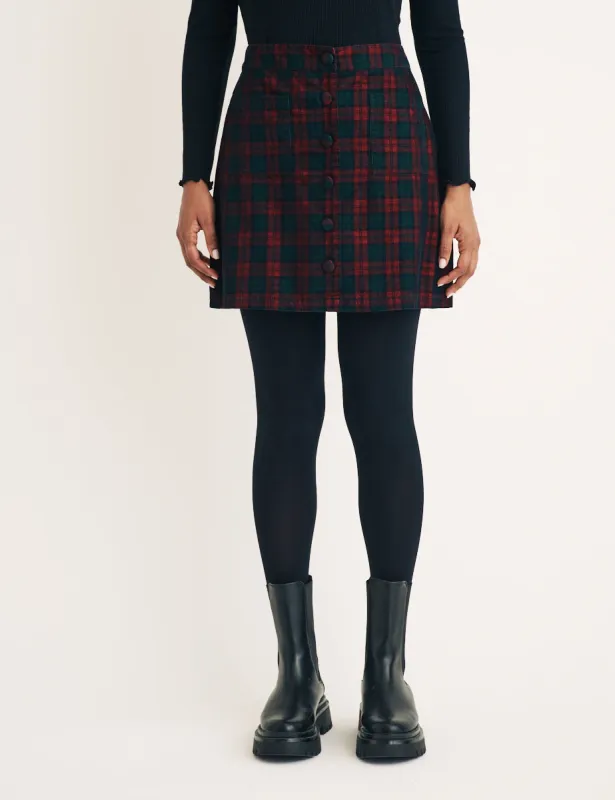 Tartan Check Cord Button Through Mini Skirt sold by Nobody's Child
