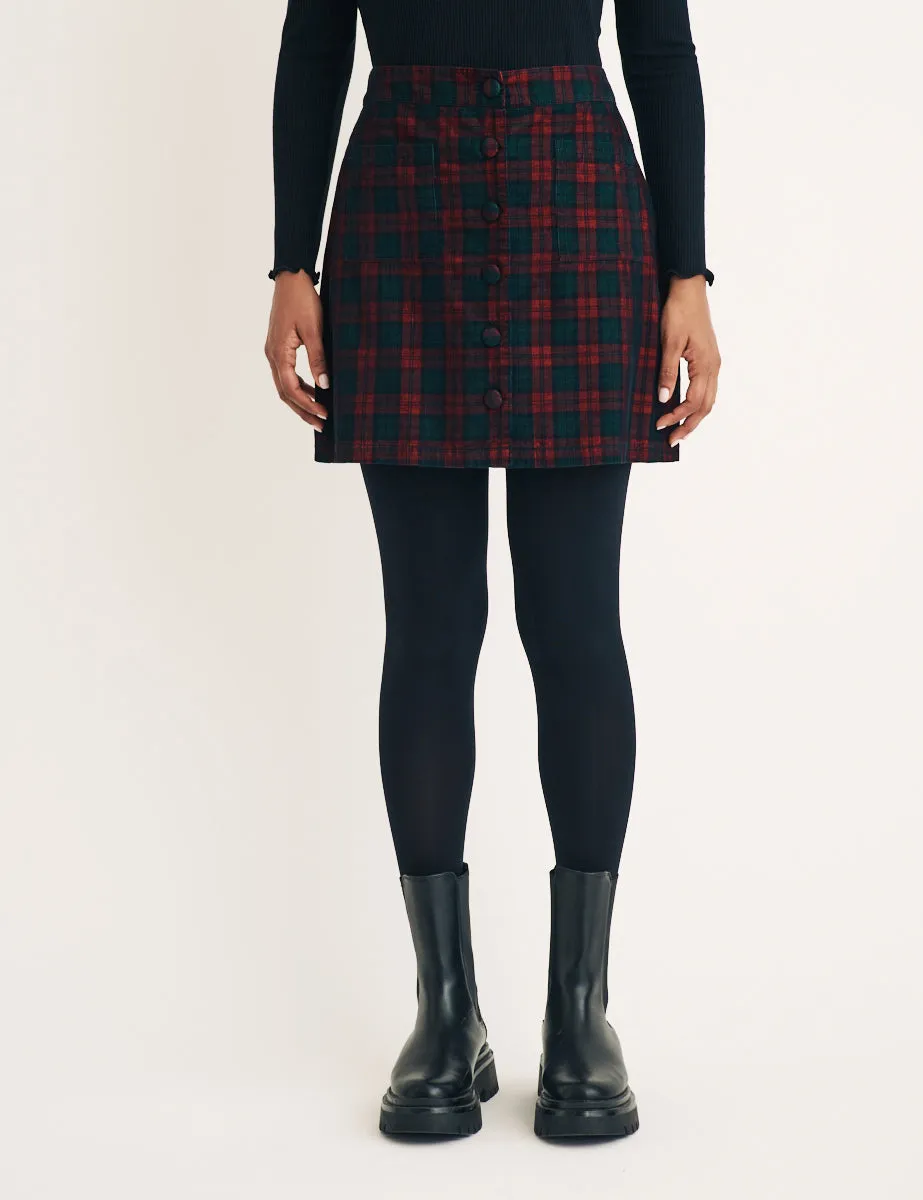Tartan Check Cord Button Through Mini Skirt sold by Nobody's Child