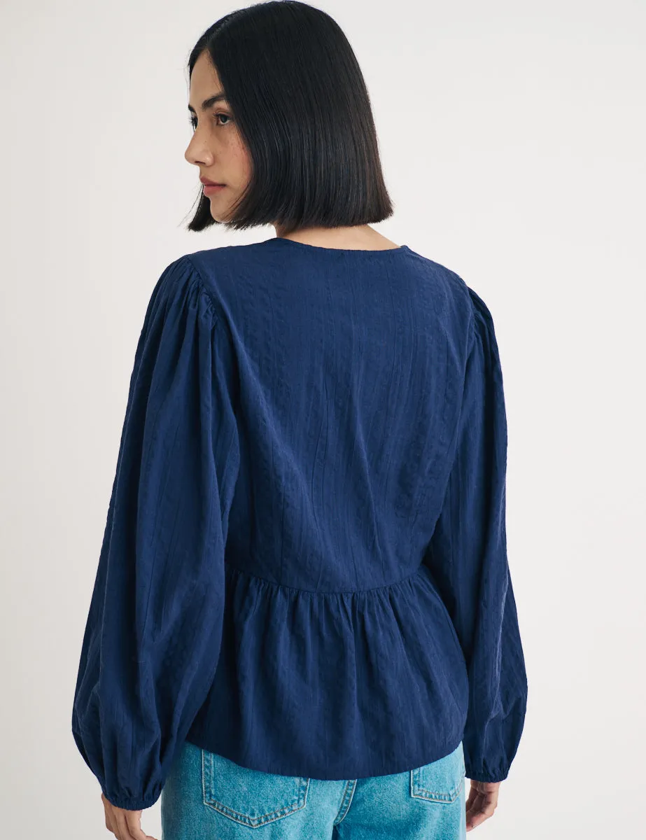Navy Balloon Sleeve Ria Blouse sold by Nobody's Child product image thumbnail 4