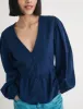Navy Balloon Sleeve Ria Blouse sold by Nobody's Child