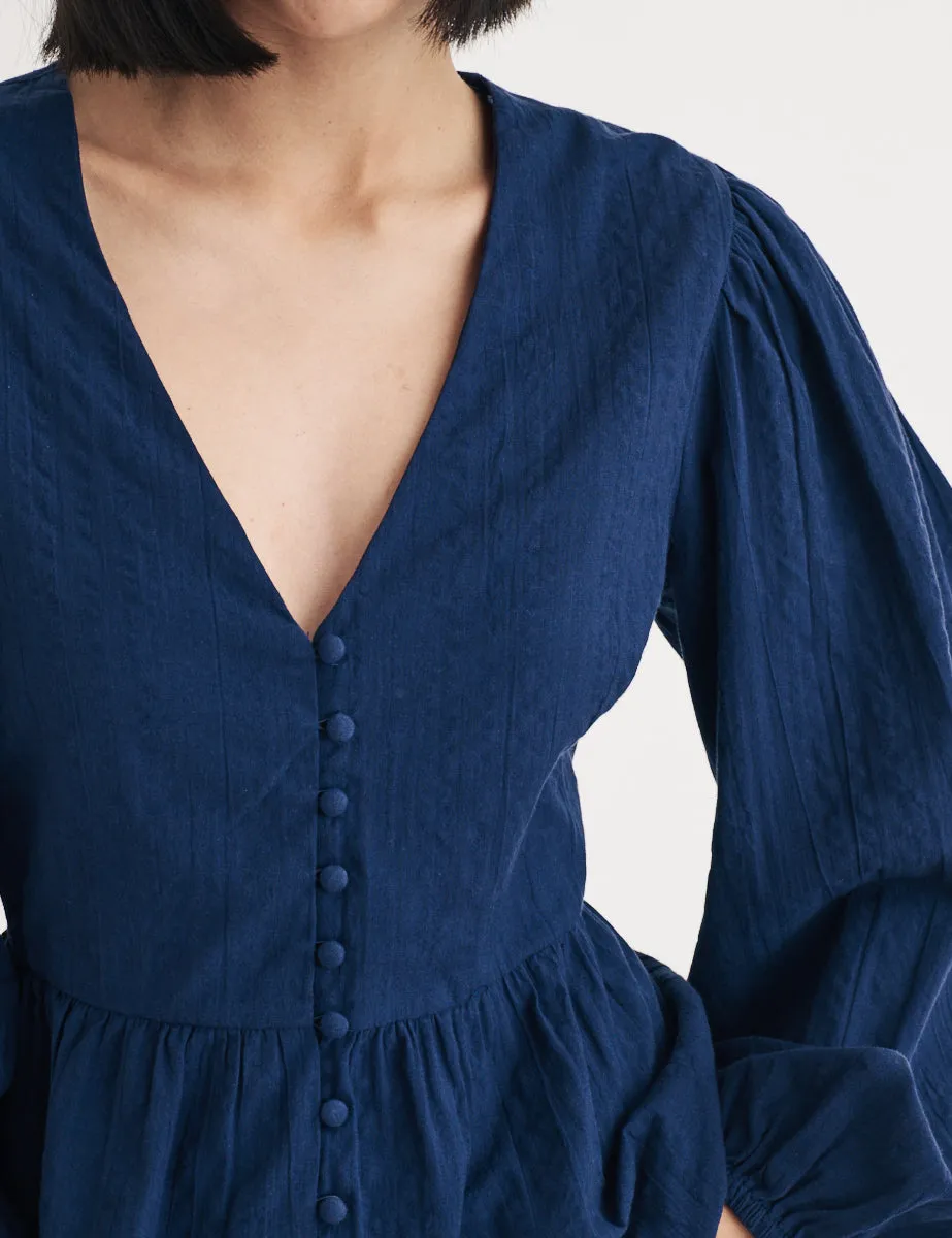 Navy Balloon Sleeve Ria Blouse sold by Nobody's Child product image thumbnail 2