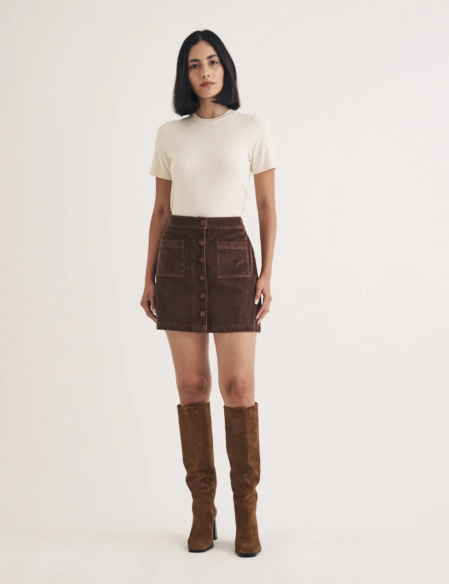 Brown Cord Button Through Mini Skirt sold by Nobody's Child product image thumbnail 2