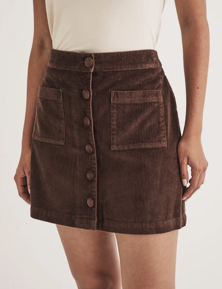 Brown Cord Button Through Mini Skirt sold by Nobody's Child product image thumbnail 3