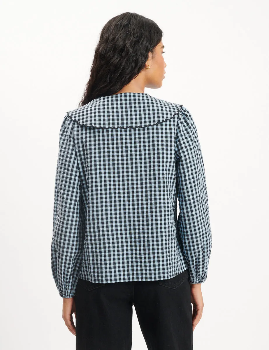 Blue Gingham Long Sleeve Birdie Blouse sold by Nobody's Child product image thumbnail 4