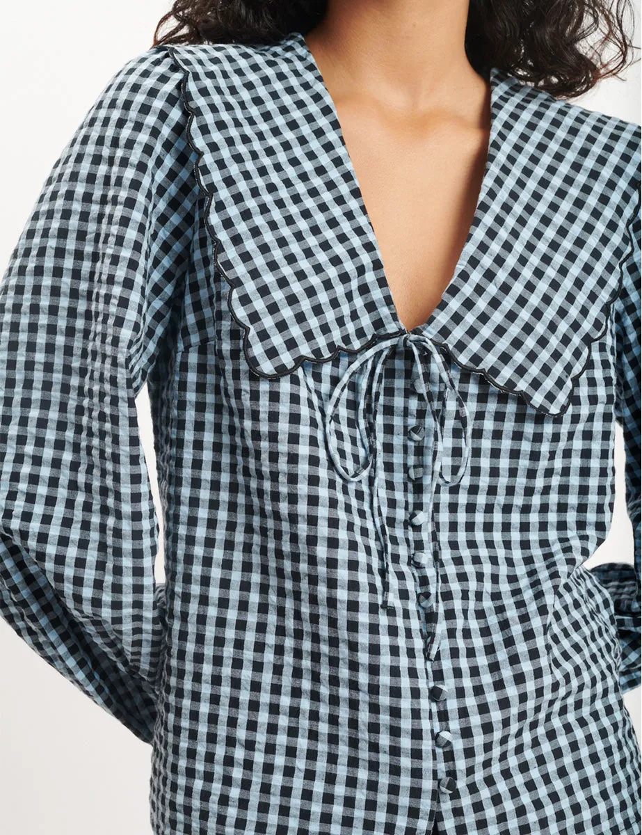 Blue Gingham Long Sleeve Birdie Blouse sold by Nobody's Child product image thumbnail 2