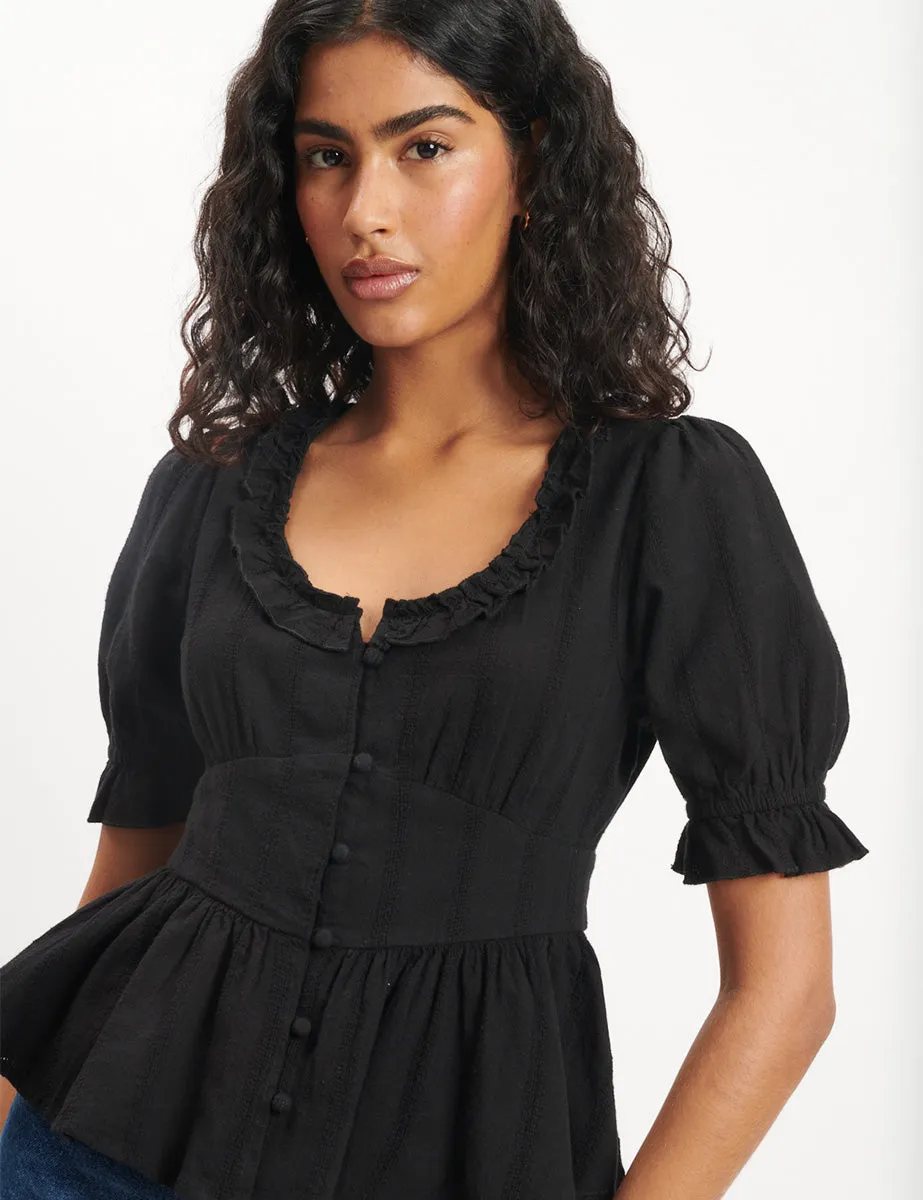 Black Flossie Puff Sleeve Blouse sold by Nobody's Child product image thumbnail 4